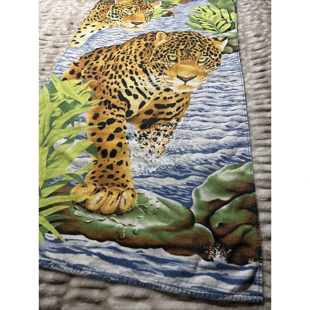 Vtg 90's Hilasal 100% Cotton Beach Towel Leopard Crossing Towel Jungle 53